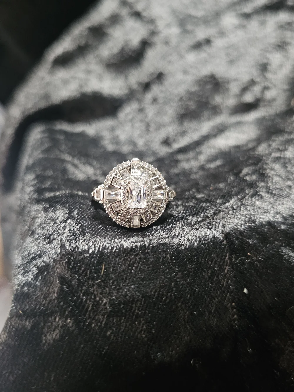 Silver Halo Statement Ring with Clear Stones - Women Jewelry